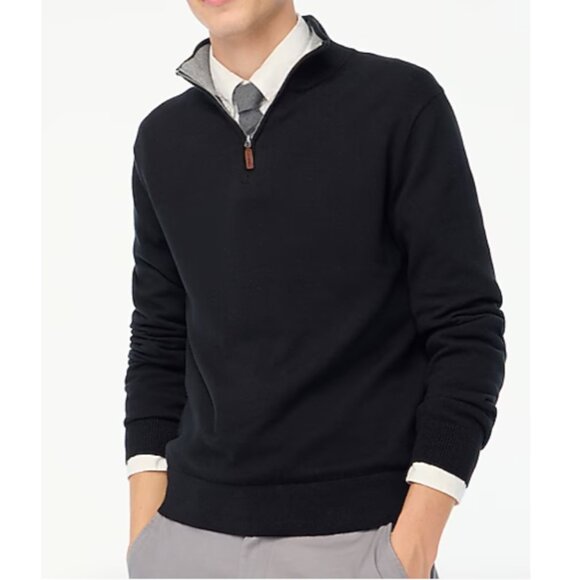 J. Crew Factory Sweater Mens 100%‎ Cotton Half-Zip Lightweight Black Size S NEW - Picture 1 of 7